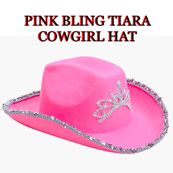 🎃 COWBOY WESTERN HAT Pink bling embellished princess tiara/crown size 8 x 6 NWOT - Picture 2 of 7